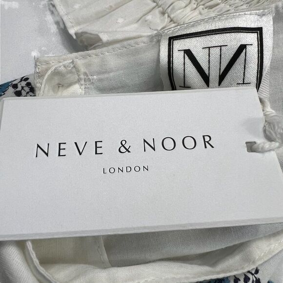 Neve & Noor NWT Elle Fleur De Saphir Midi Dress White and Blue Size XS - Picture 7 of 11